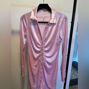 Free People pink button up dress